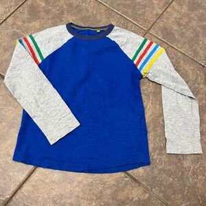 Boden Blue and Gray Long Sleeve Tee with Striped Shoulders